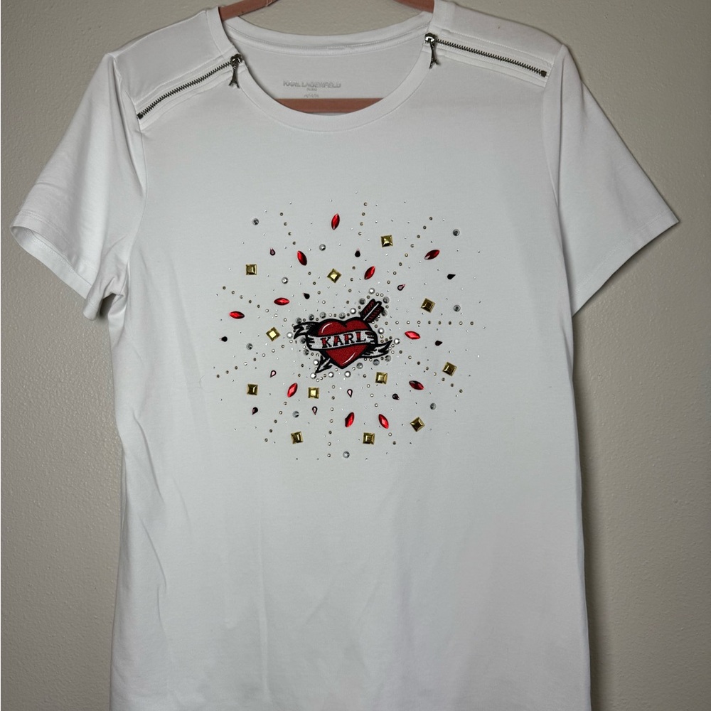 Karl Lagerfeld White Tee with Graphic Design